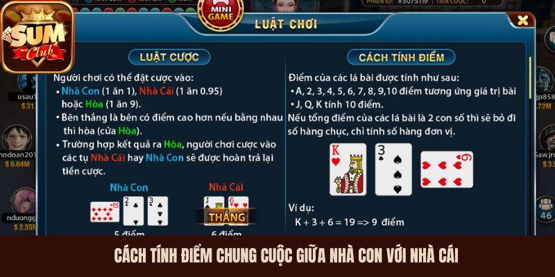 Cách tính điểm chung cuộc giữa Nhà Con với Nhà Cái